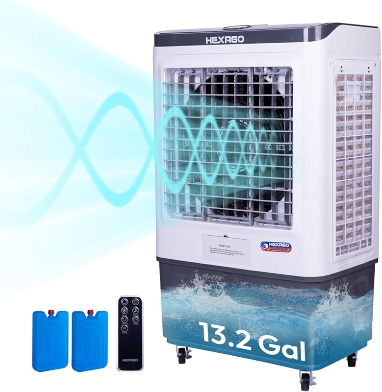 Hexago 7500 CFM Evaporative Cooler with 13.2-Gallon Tank for Indoor an