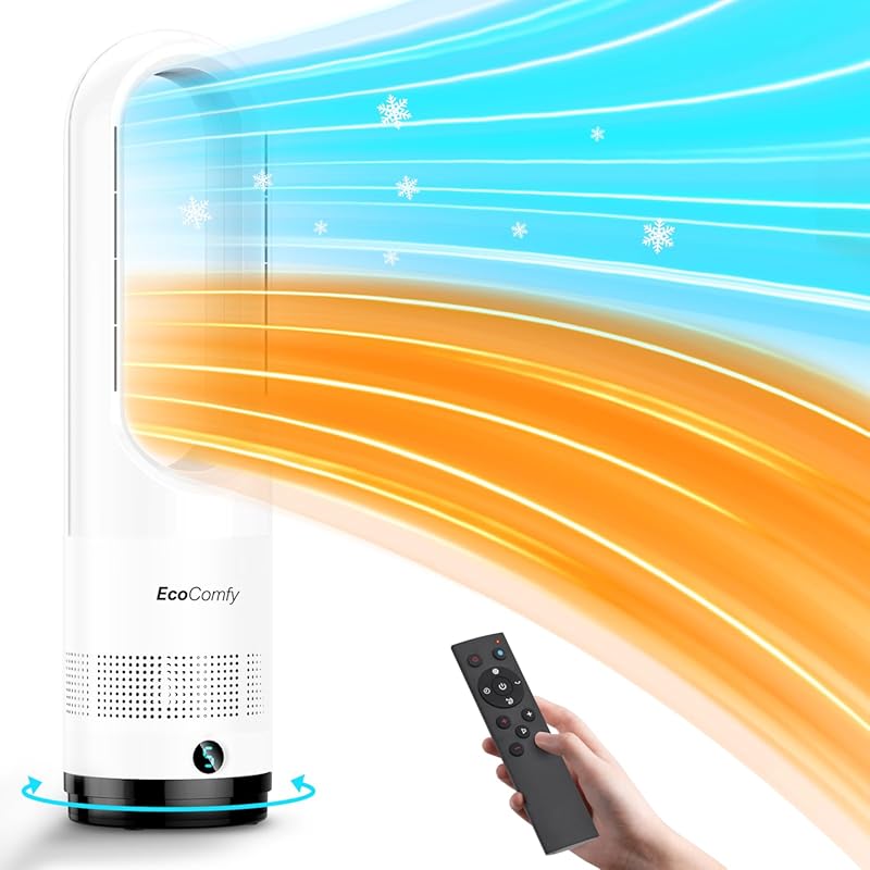 Bladeless Tower Fan and Space Heater Combo with Remote and LED Display