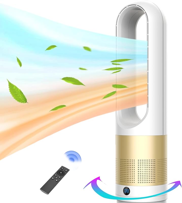 Bladeless Heater and Fan Combo. 80° Oscillating Floor Tower Fan for Of