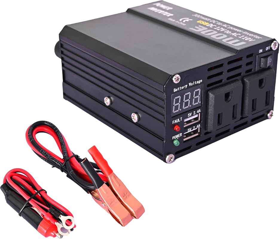 300W DC 12V to 110V AC Power Inverter: Dual AC Outlets and USB for Veh