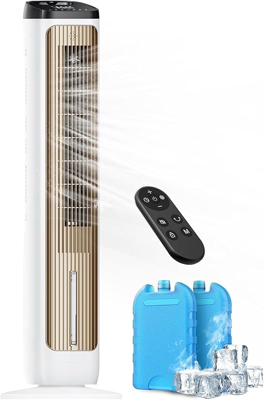 Portable Evaporative Air Cooler Tower Fan with Remote, 12-Hour Timer, 