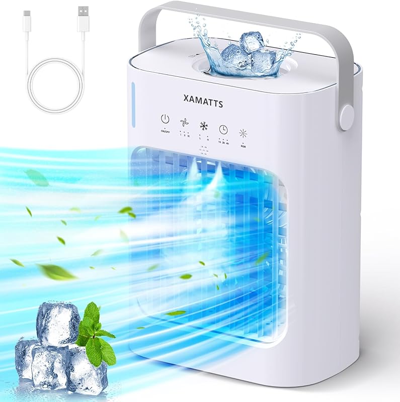 Portable Evaporative Air Conditioner with 3 Speeds, Compact Personal C