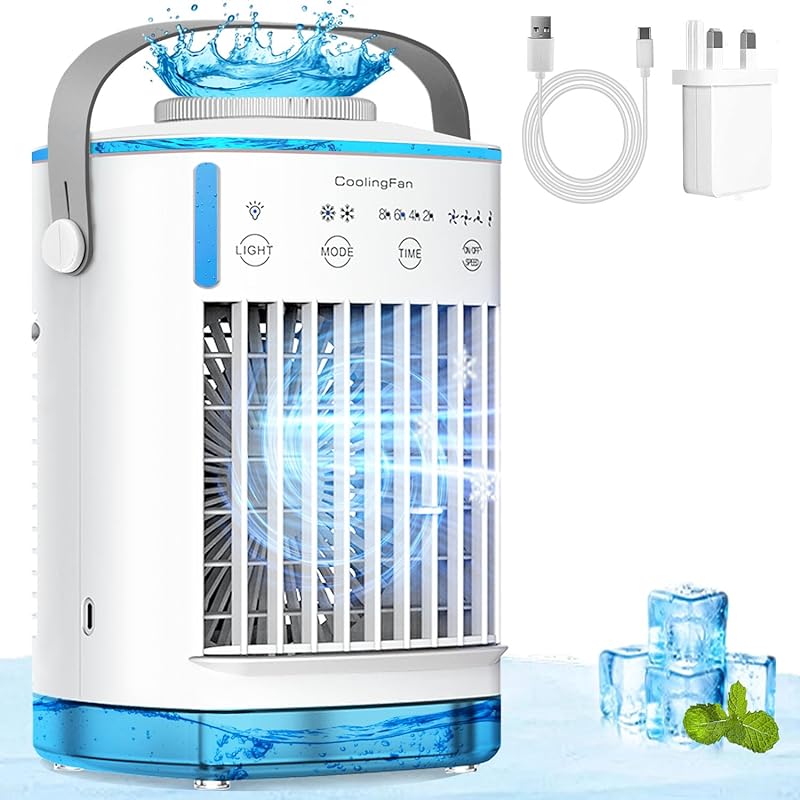 Portable Evaporative Air Cooler with 4-Speed Fan, Mist, Night Light, a