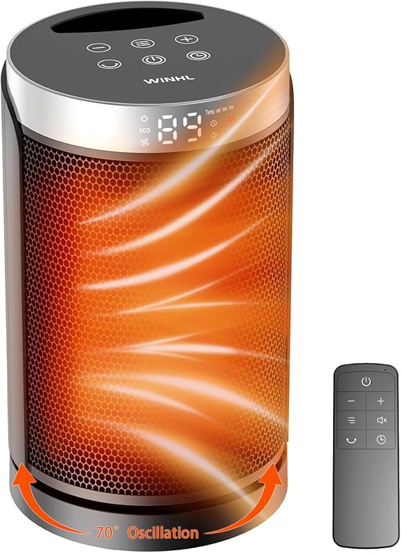 Portable Electric Space Heater with Thermostat, Remote, and 70° Oscill
