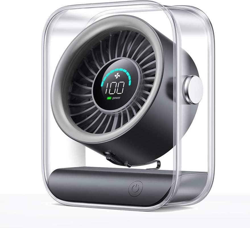 Rechargeable USB Desk Fan with Turbo Airflow, 100 Speeds, Digital Disp