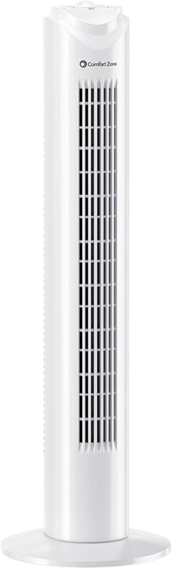 Comfort Zone 32-Inch Tower Fan for Bedroom, Bladeless, 3 Speeds, 90° O