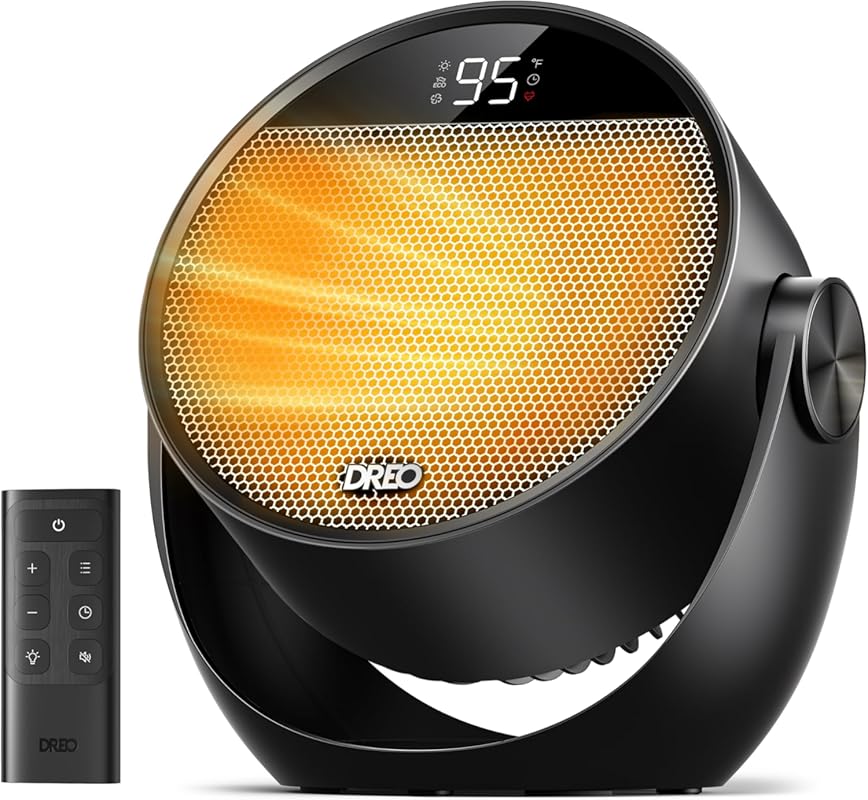 Quiet 1500W Space Heater with Remote, Thermostat, and 60° Tilt for Des