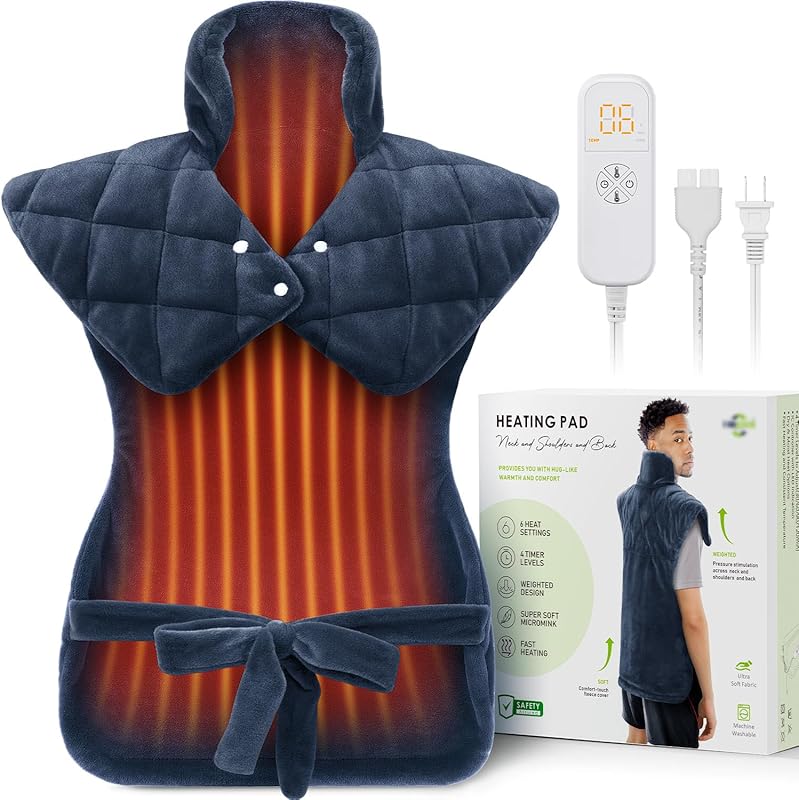 Large Weighted Heating Pad for Neck, Shoulders, and Back Pain Relief w