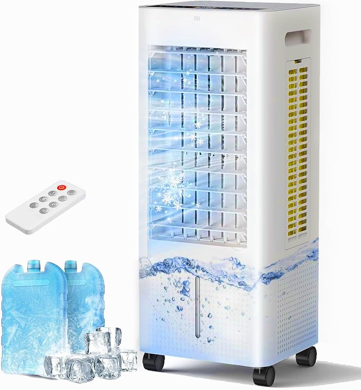 Powerful Evaporative Air Cooler for Large Rooms with 2.1 Gallon Tank, 