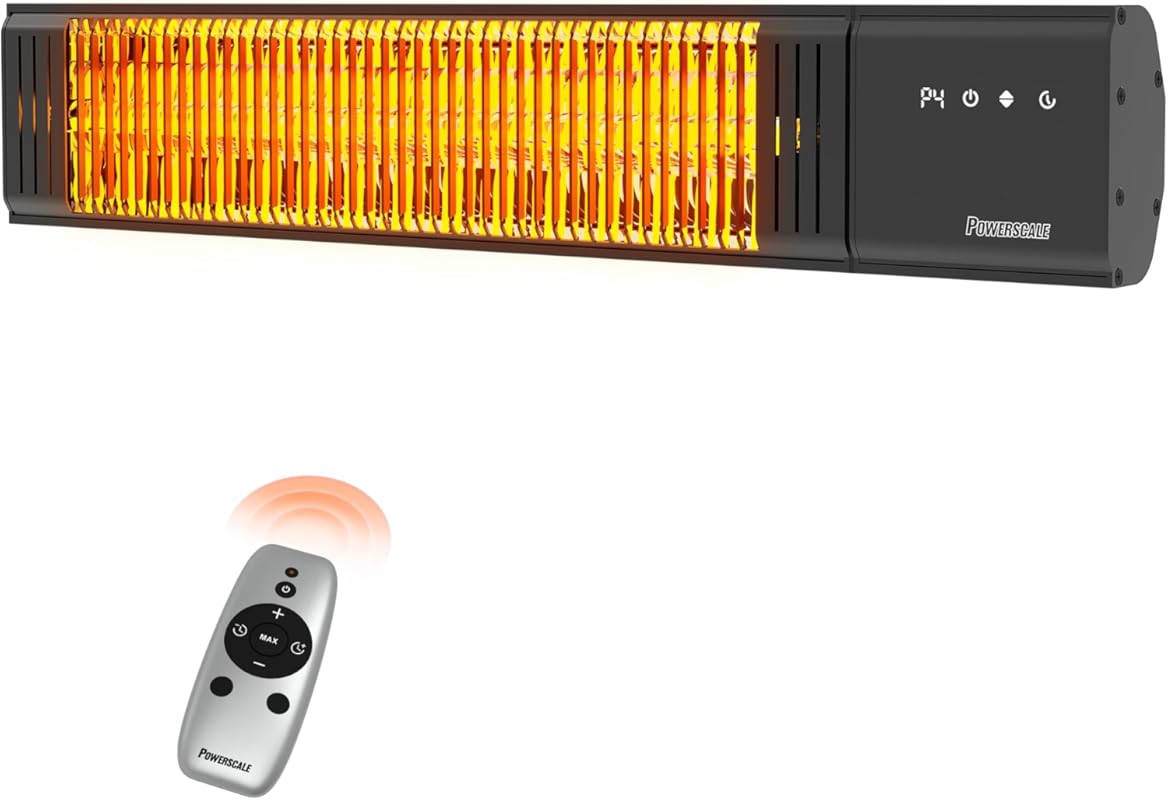 Powerscale 1500W Electric Patio Heater, IP65 Waterproof, Remote, Fast 