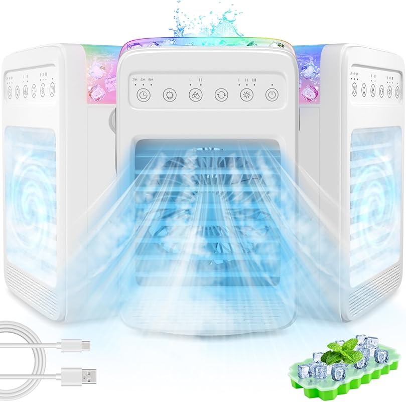 Portable Evaporative Air Cooler with 4 Speeds, Timer, and Ice Tray for