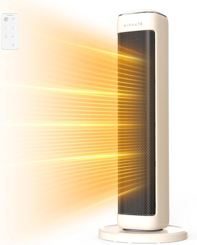 Tower Space Heater for Large Rooms with Oscillation, Remote, and Overh