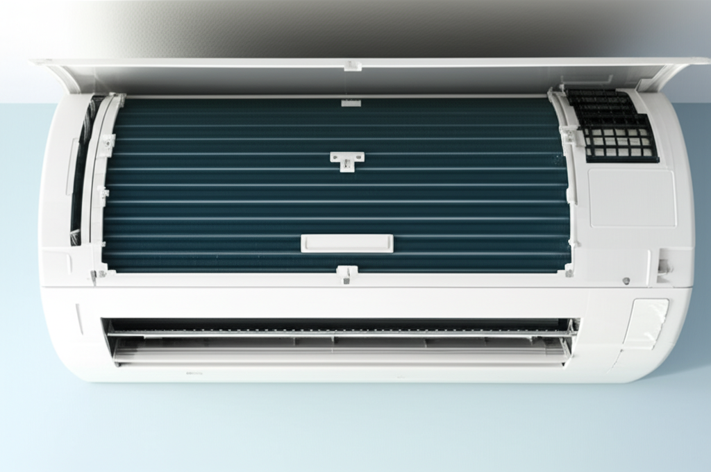 Generate a high-quality, relevant image prompt for an article about: Clean AC Indoor Unit: Effortles
