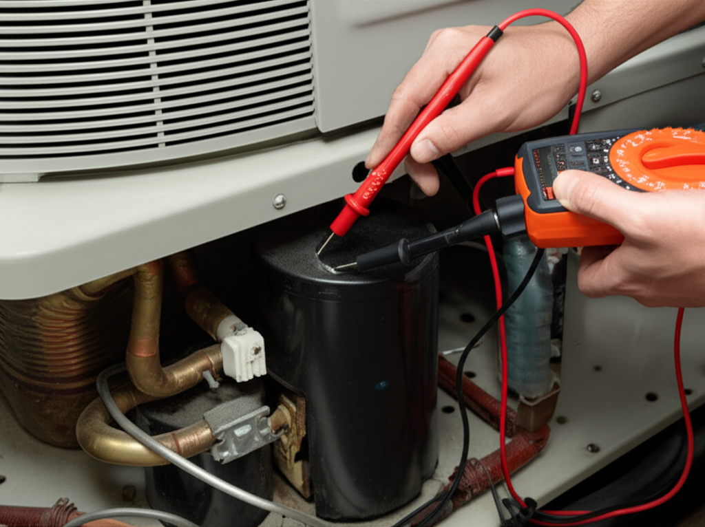 Generate a high-quality, relevant image prompt for an article about: Check AC Capacitor: Effortless