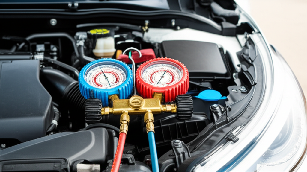 Generate a high-quality, relevant image prompt for an article about: Check AC Refrigerant Level: Eff