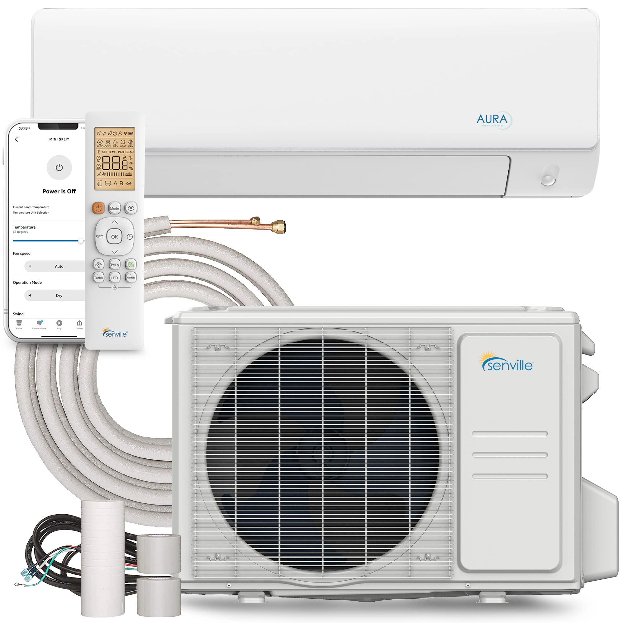 Senville AURA Series Mini Split Air Conditioner Inverter Heat Pump, 18000 BTU, W