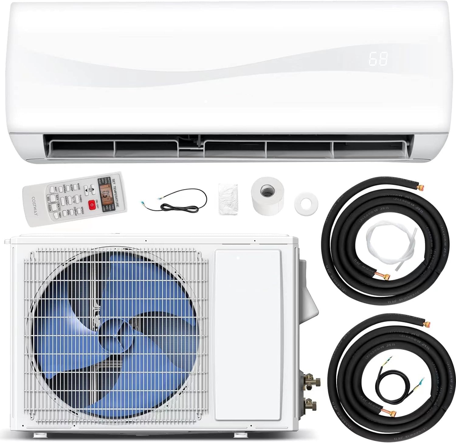 GLACER 12000BTU Mini AC Split-System, 20 SEER2 Ductless Air Conditioner w/Pre-Ch
