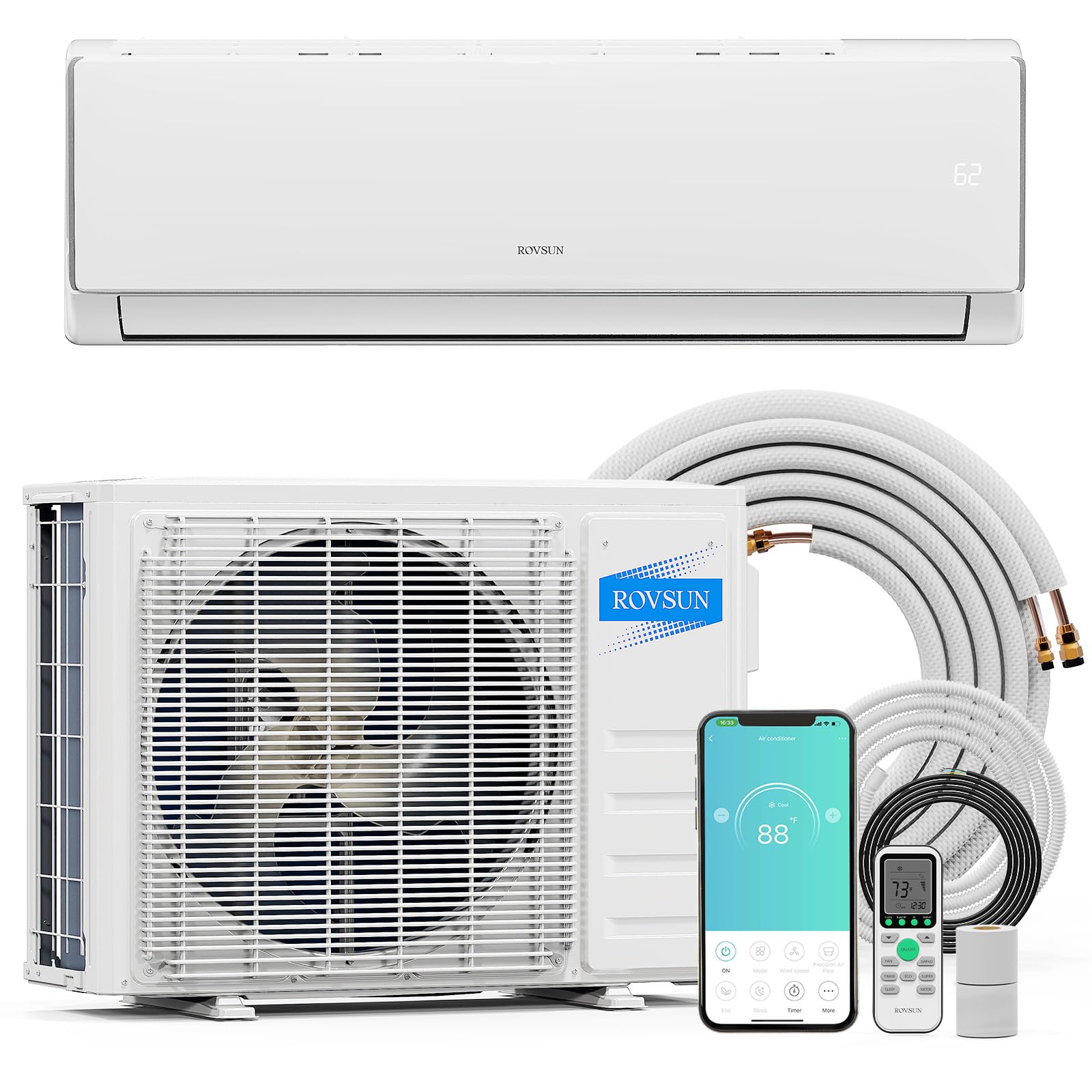 ROVSUN 11500 BTU Wifi Enabled Mini Split Air Conditioner & Heater, 17 SEER2 115V