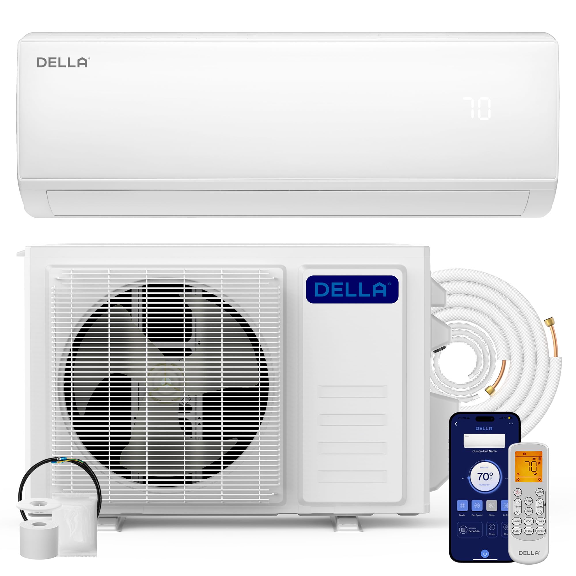 DELLA Econo Series 11500 BTU 115V Mini Split Air Conditioner with Heat Pump, Wor