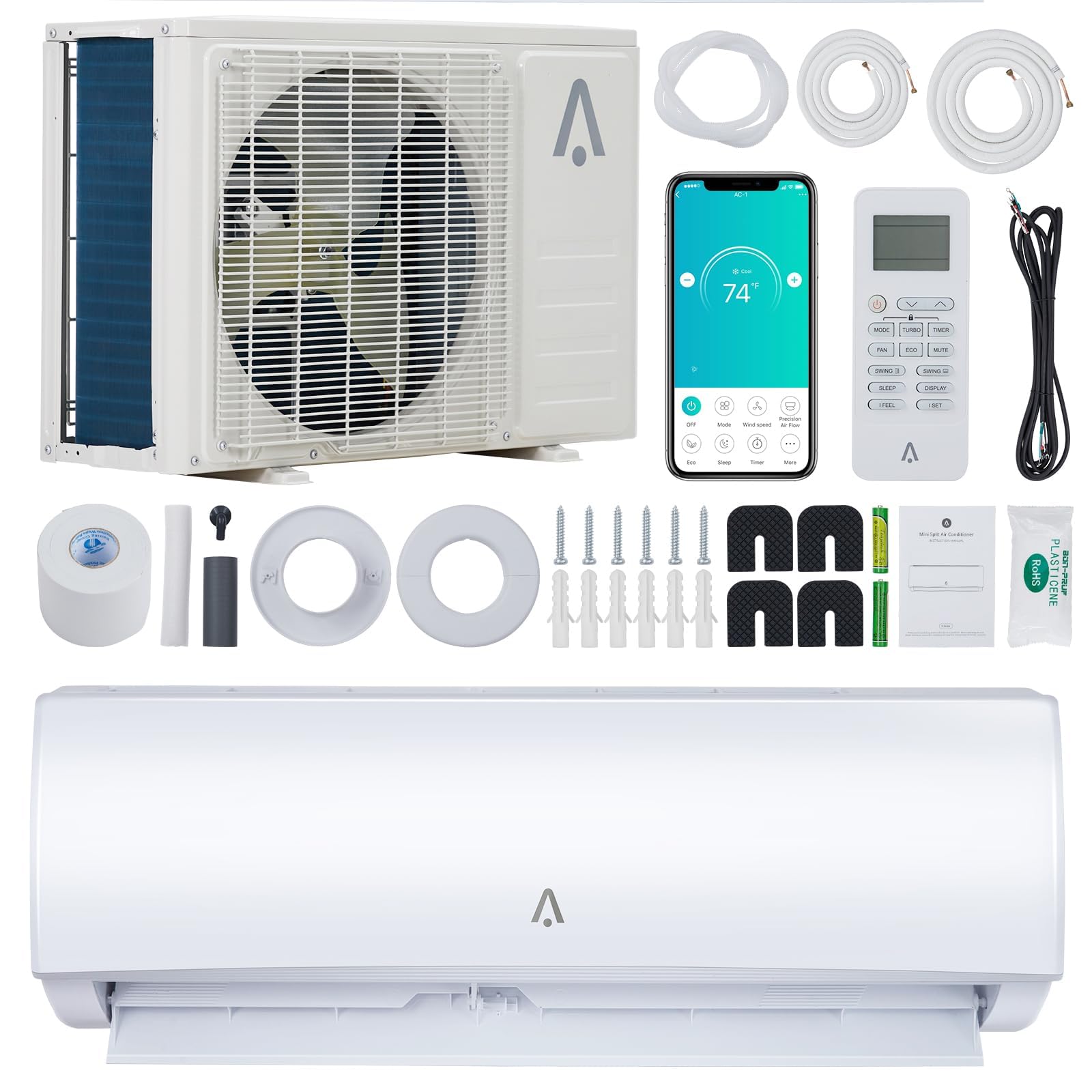 9000 BTU Mini Split AC/Heat Pump - WiFi Enabled, 19 SEER2, 115V, Cools 450 Sq.Ft