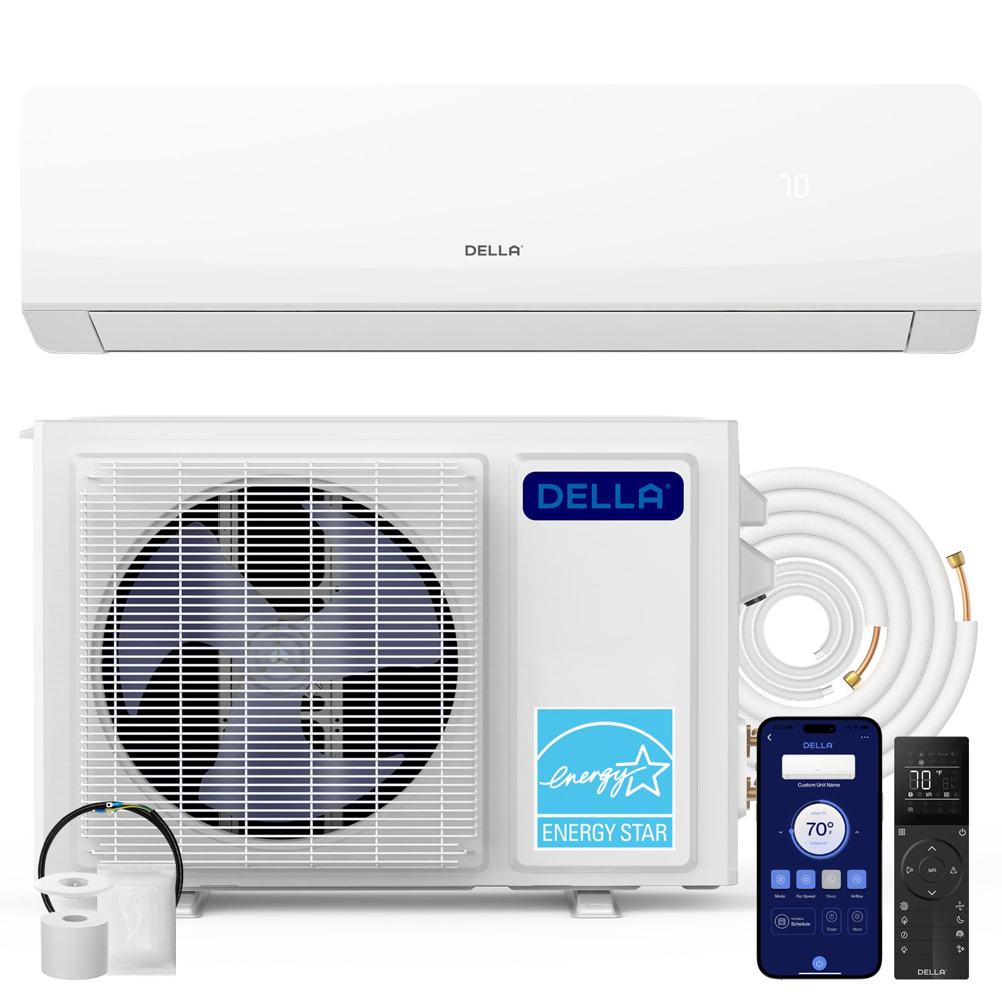 DELLA Serena 22 SEER2 18000 BTU Smart Wifi Mini Split Heat Pump Works with Alexa