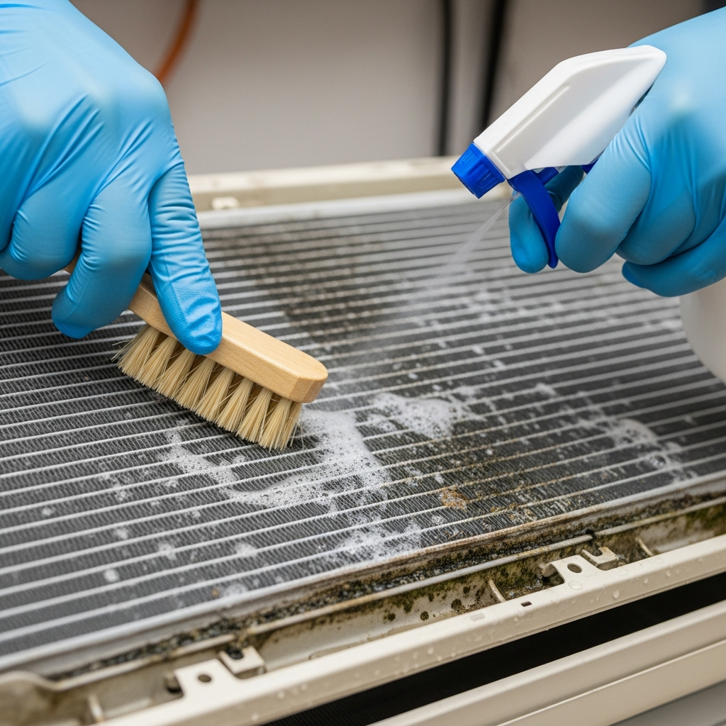 Generate a high-quality, relevant image prompt for an article about: Clean AC Coil: Effortless Guide