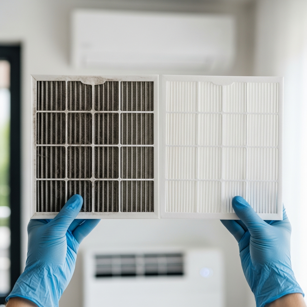 Generate a high-quality, relevant image prompt for an article about: Clean AC Filter: Easy & Effortl