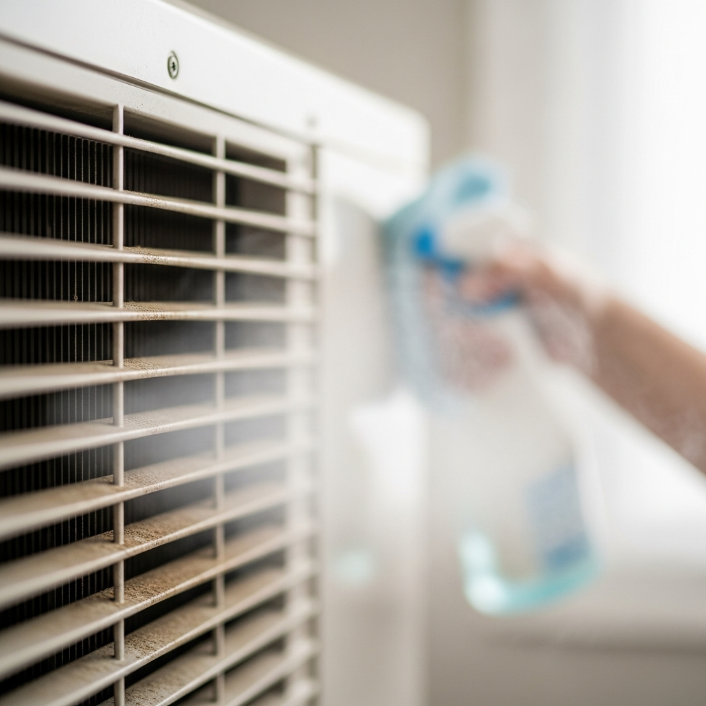 Generate a high-quality, relevant image prompt for an article about: Fix AC Musty Smell: Easy Soluti