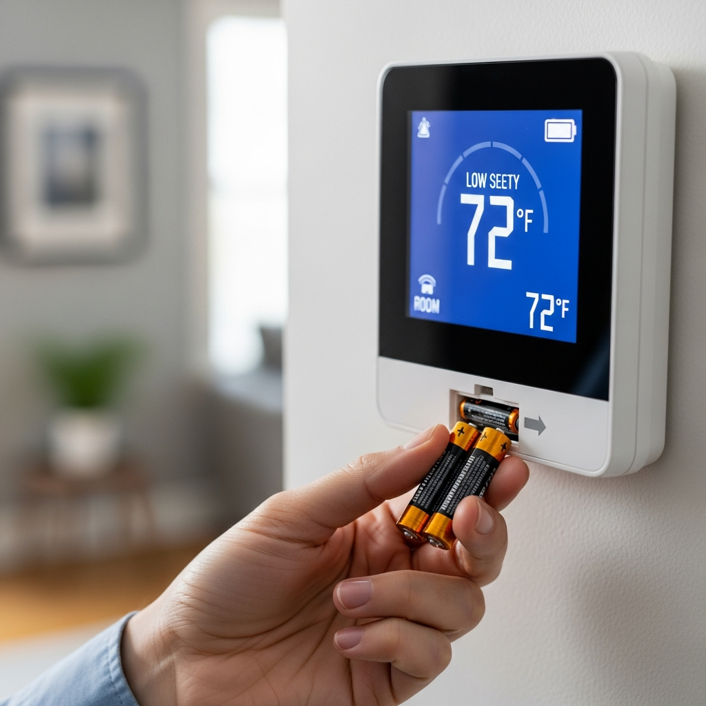 Generate a high-quality, relevant image prompt for an article about: Check AC Thermostat Battery: Ea