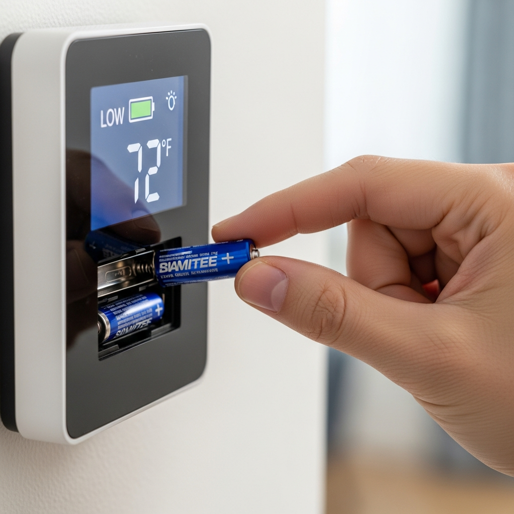 Generate a high-quality, relevant image prompt for an article about: Check AC Thermostat Battery: Ea