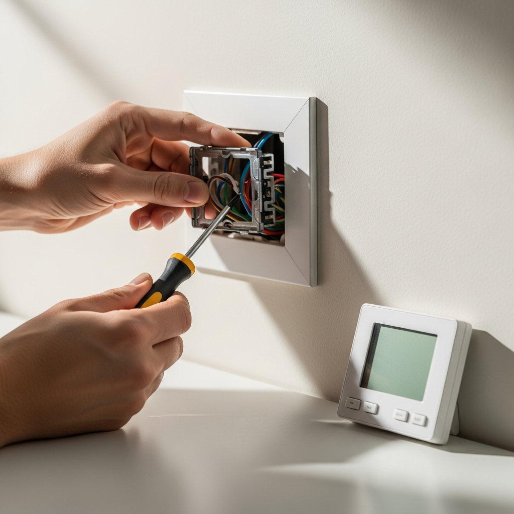 Generate a high-quality, relevant image prompt for an article about: Easy AC Thermostat Replacement
