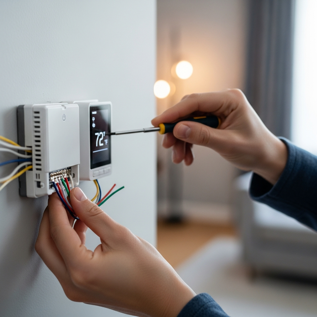Generate a high-quality, relevant image prompt for an article about: Easy AC Thermostat Replacement