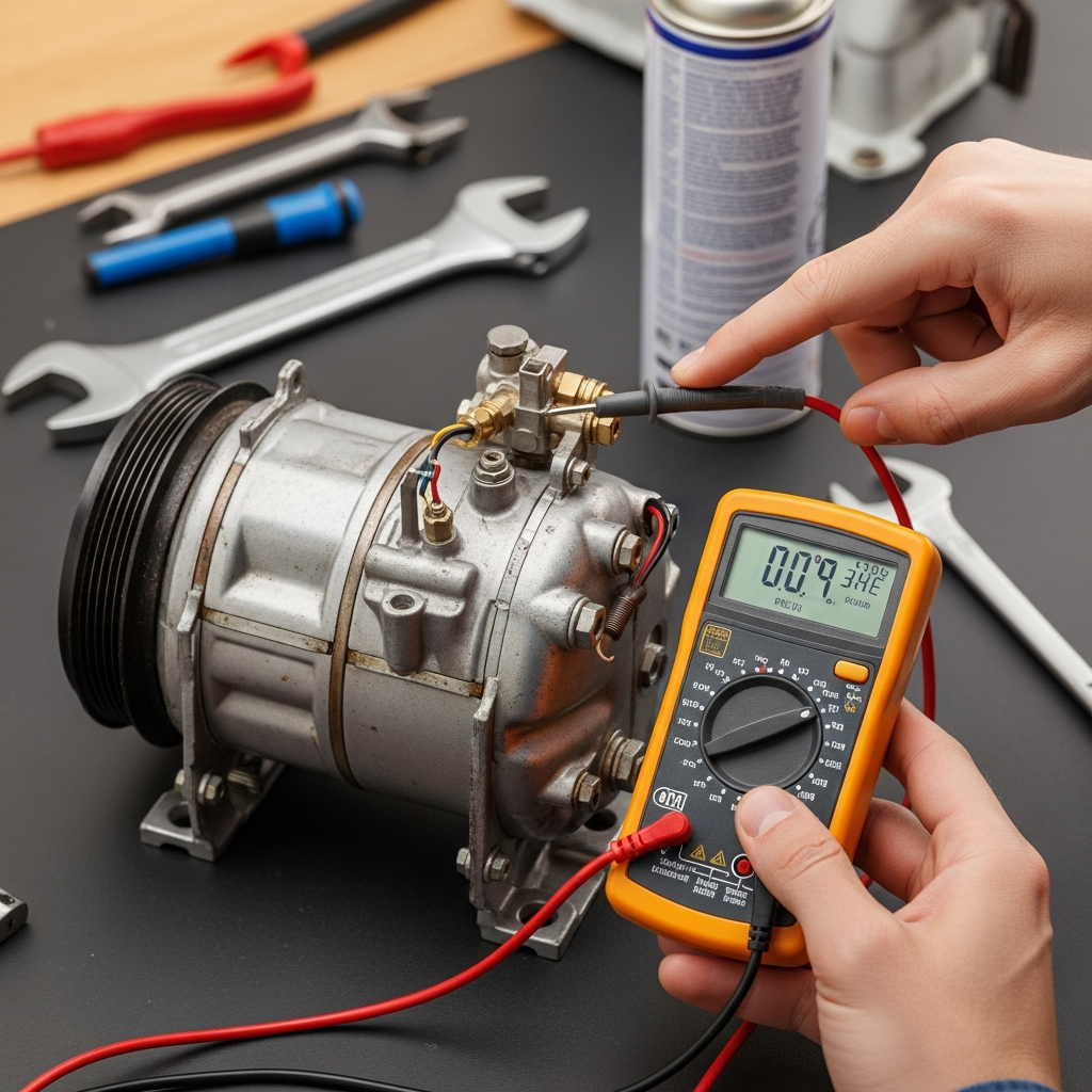 Generate a high-quality, relevant image prompt for an article about: Test AC Compressor: Easy Steps