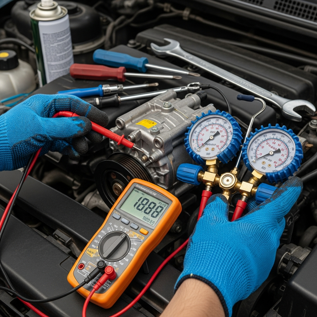 Generate a high-quality, relevant image prompt for an article about: Test AC Compressor: Easy Steps