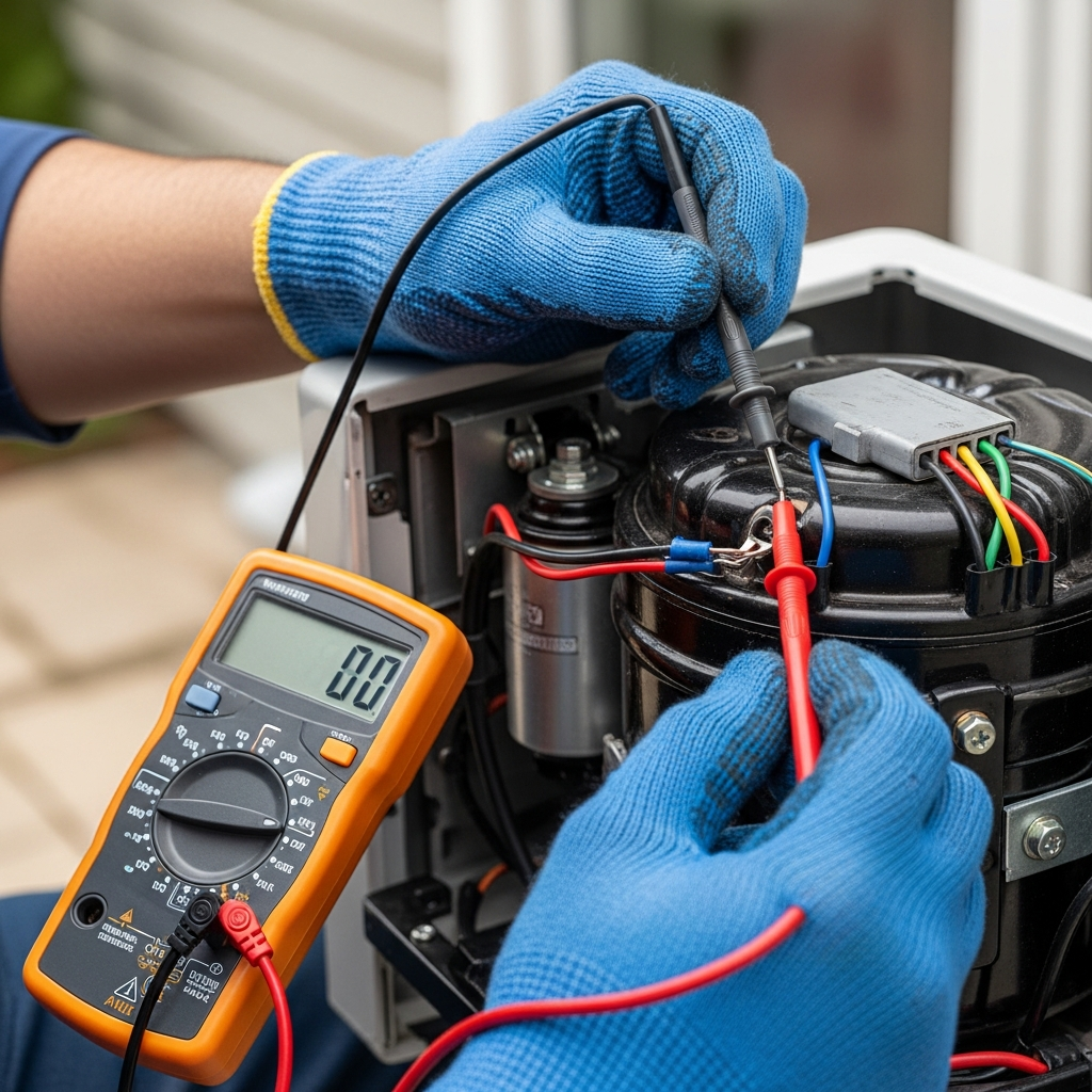Generate a high-quality, relevant image prompt for an article about: Fix AC Compressor Not Starting: