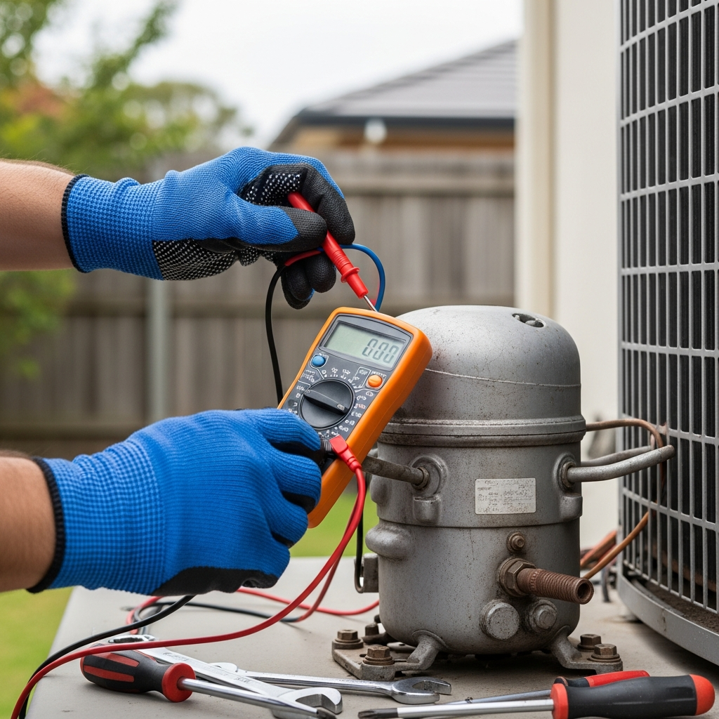 Generate a high-quality, relevant image prompt for an article about: Fix AC Compressor Not Starting:
