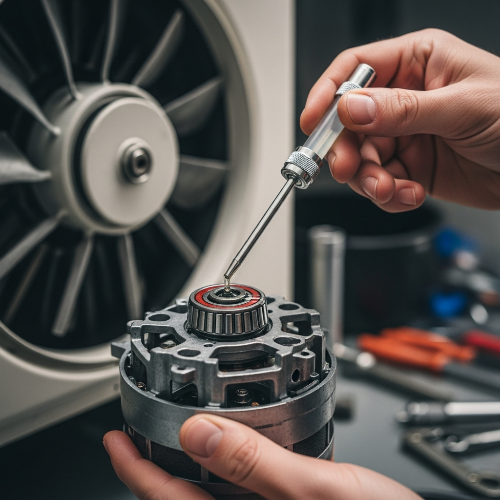 Generate a high-quality, relevant image prompt for an article about: Lubricate AC Fan Motor: Effortl