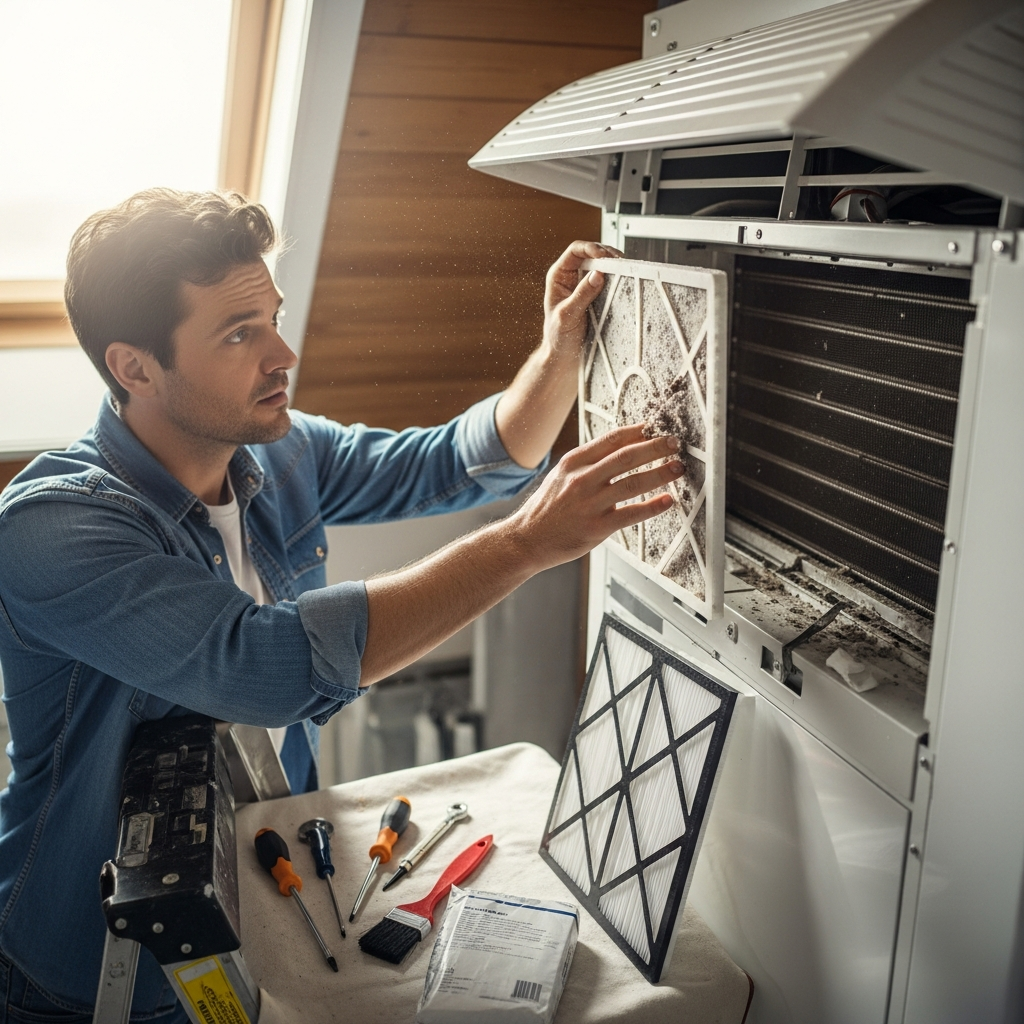 Generate a high-quality, relevant image prompt for an article about: Fix AC Airflow: Easy Solutions