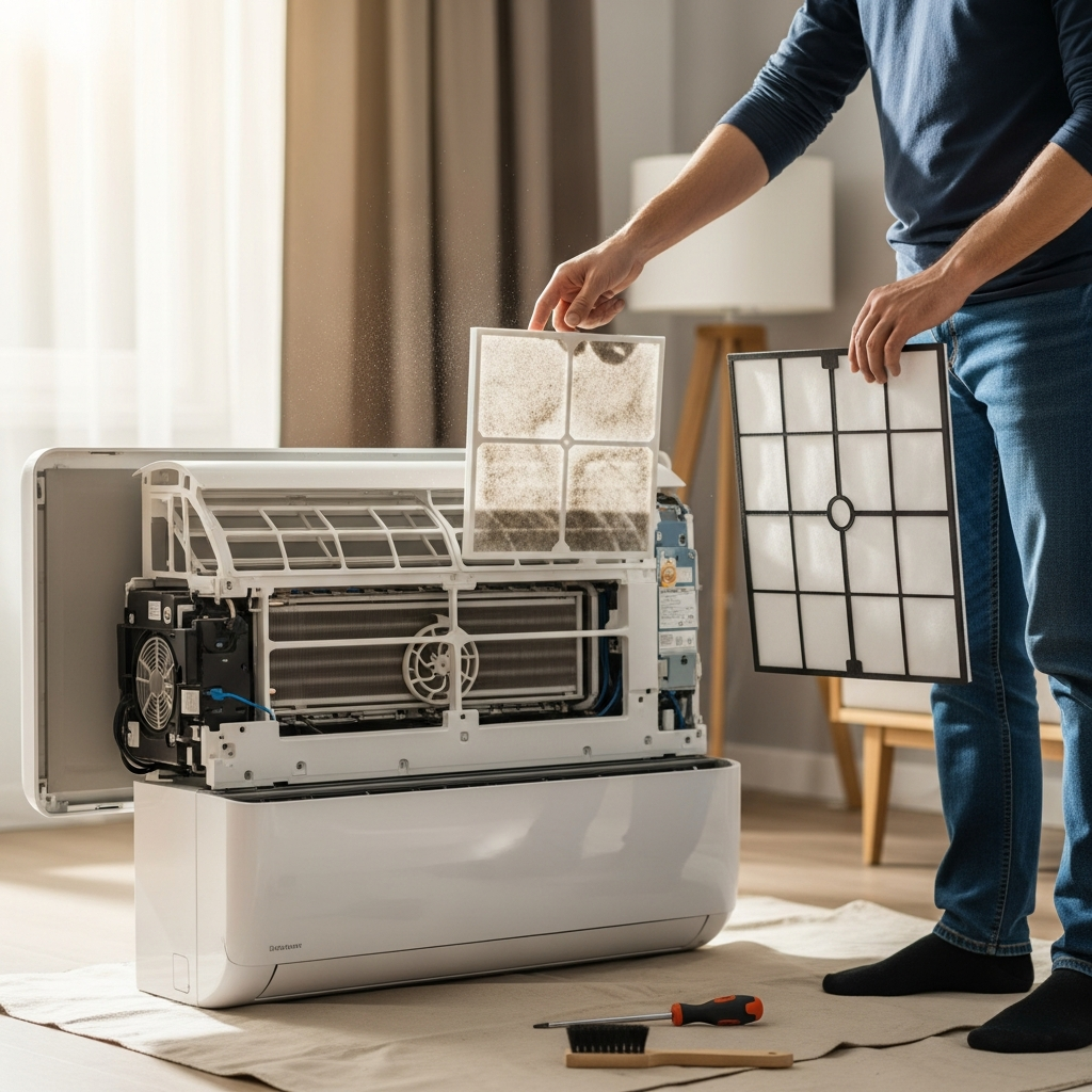 Generate a high-quality, relevant image prompt for an article about: Fix AC Airflow: Easy Solutions