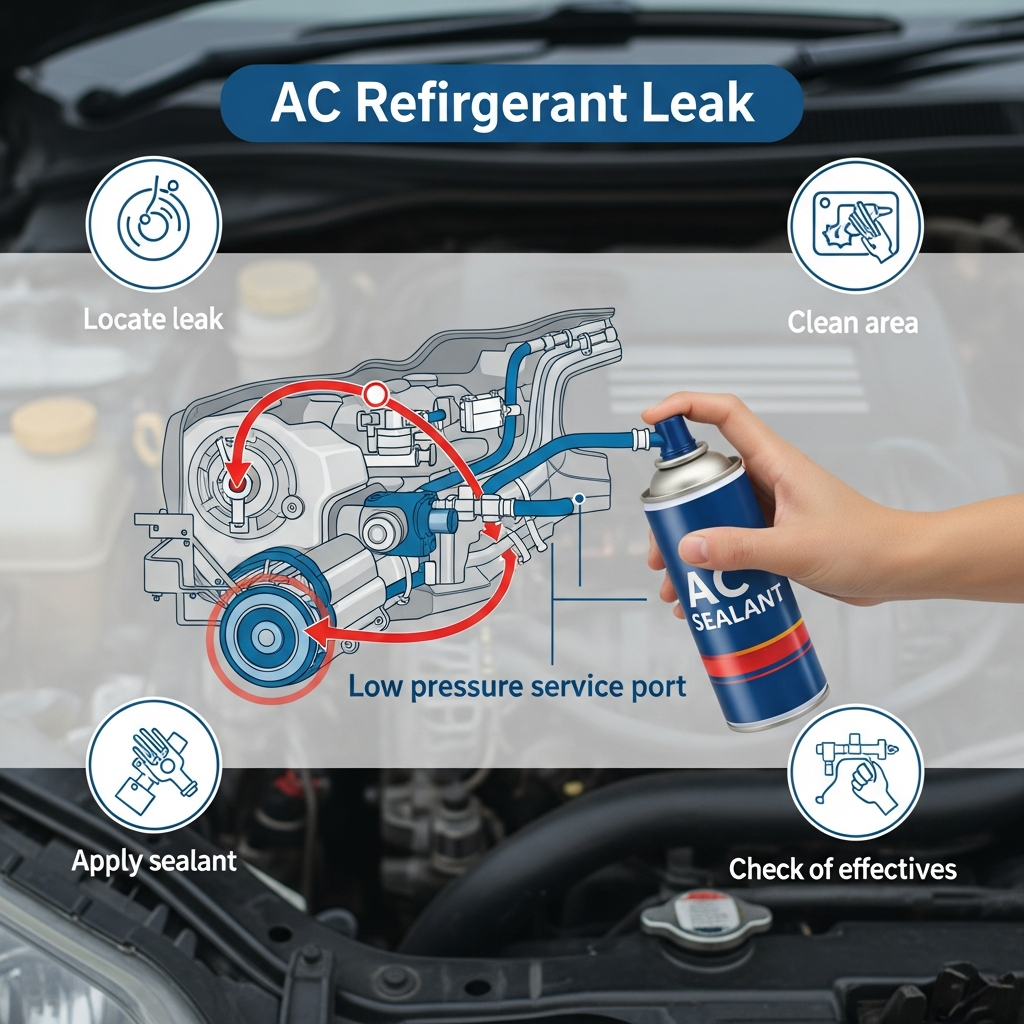 Generate a high-quality, relevant image prompt for an article about: Seal AC Refrigerant Leak: Easy