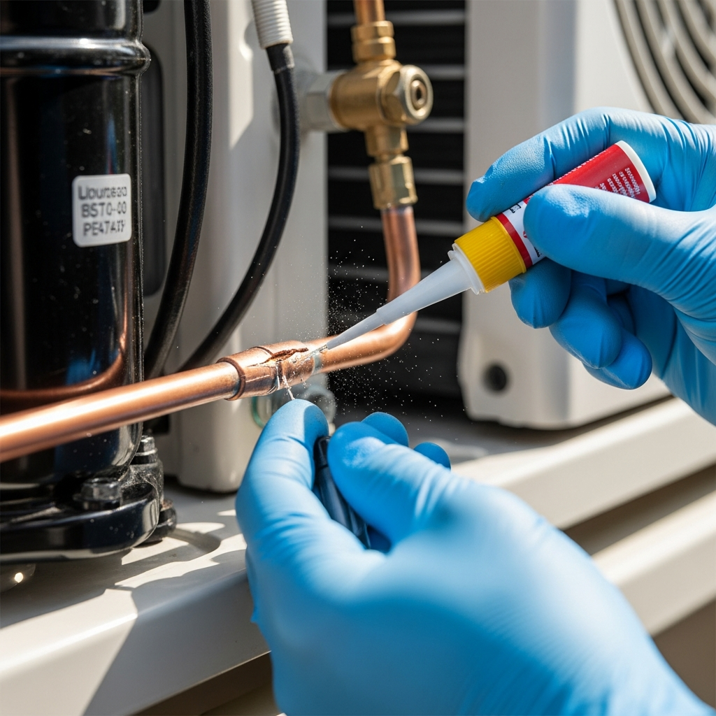 Generate a high-quality, relevant image prompt for an article about: Seal AC Refrigerant Leak: Easy