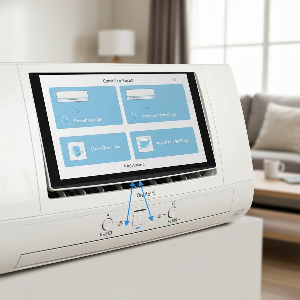 Generate a high-quality, relevant image prompt for an article about: Reset AC Unit: Easy Fixes & Tip