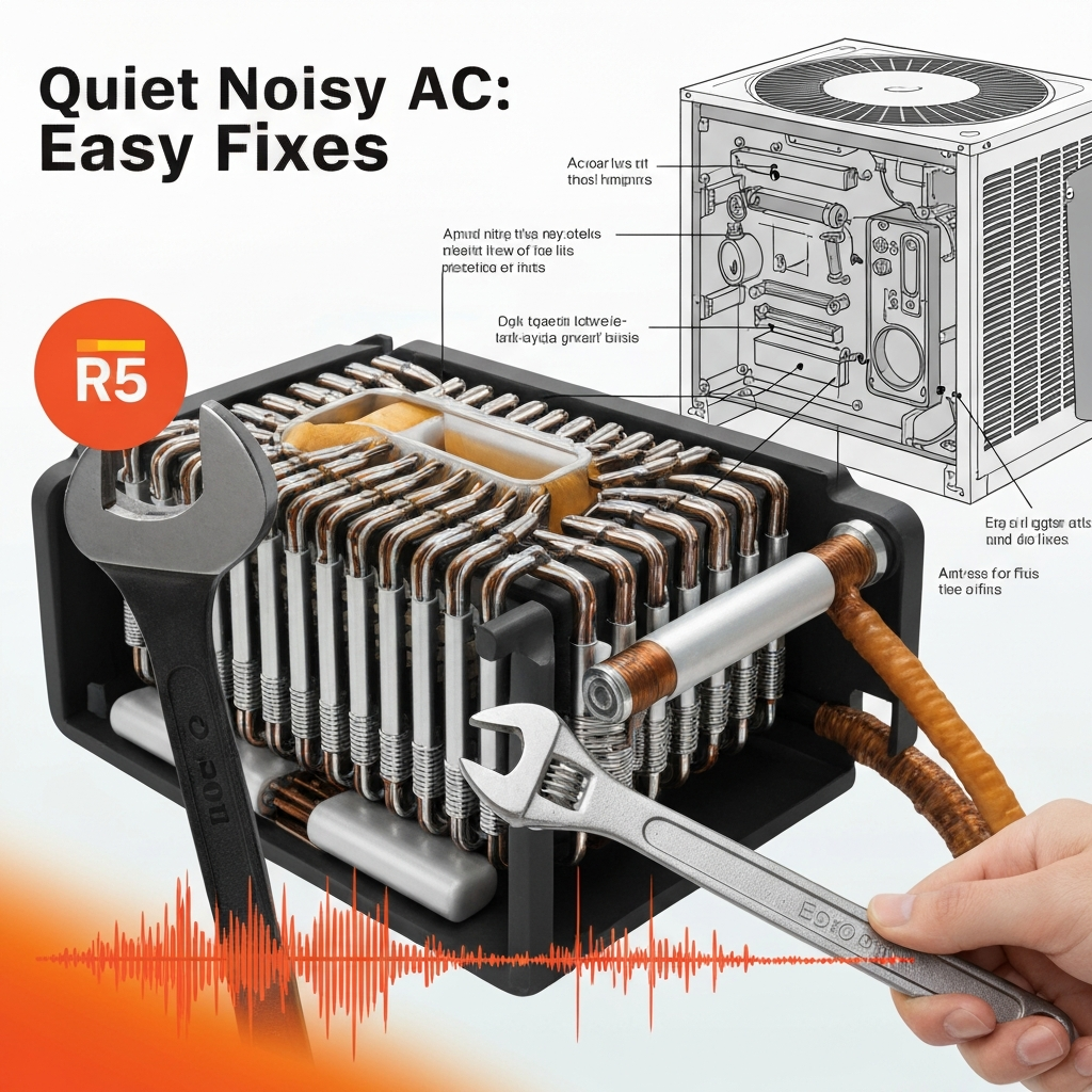 Generate a high-quality, relevant image prompt for an article about: Quiet Noisy AC: Easy Fixes