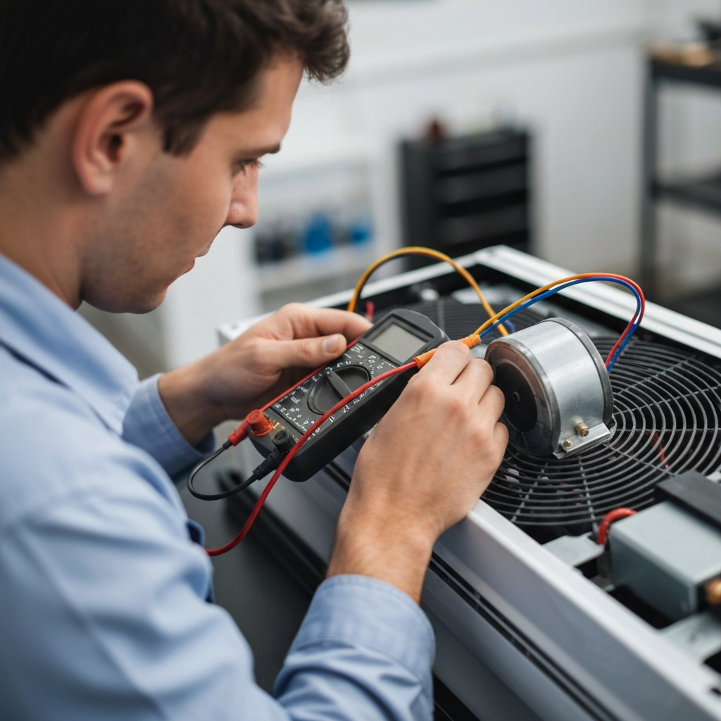 Generate a high-quality, relevant image prompt for an article about: Check AC Fan Capacitor: Easy Gu