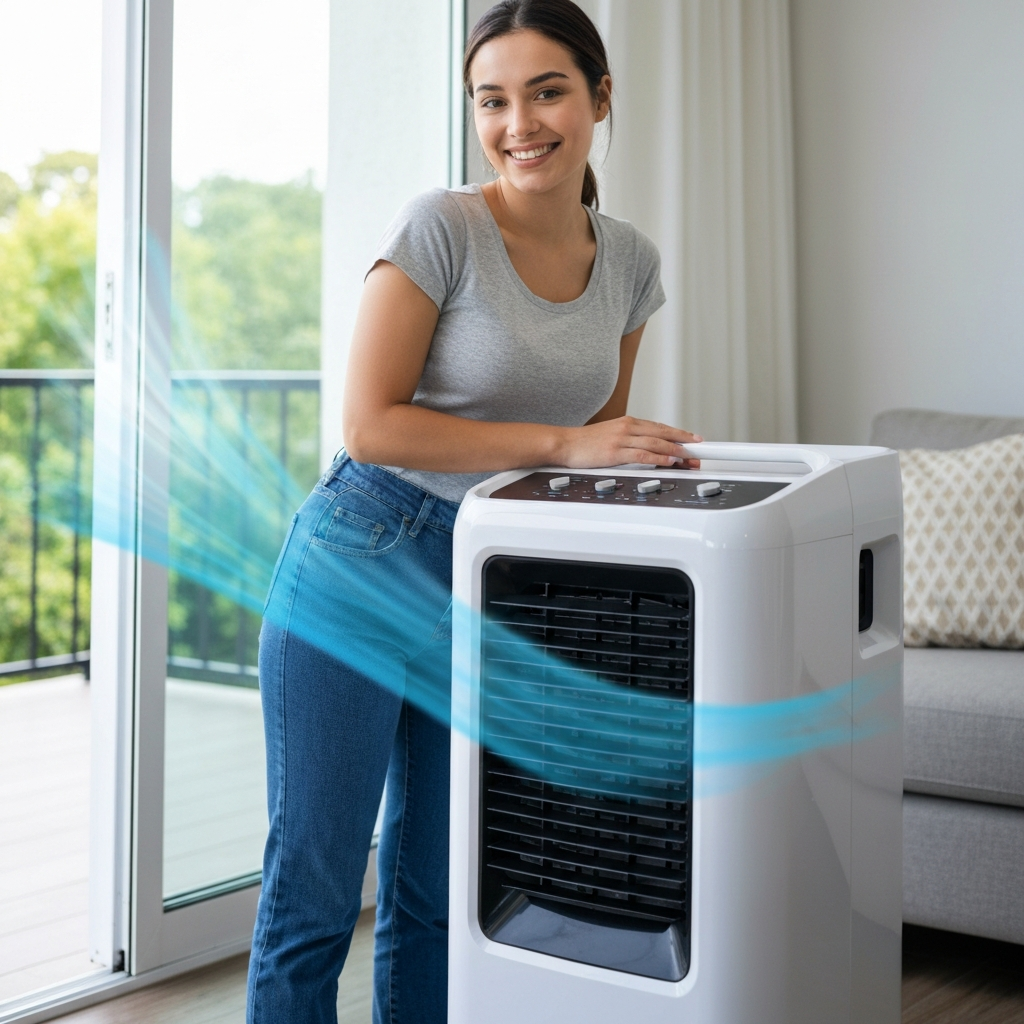 Generate a high-quality, relevant image prompt for an article about: Clean Portable AC Unit: Effortl