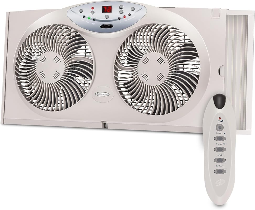 Bionaire Reversible Window Fan with Thermostat, LED Display & Remote C