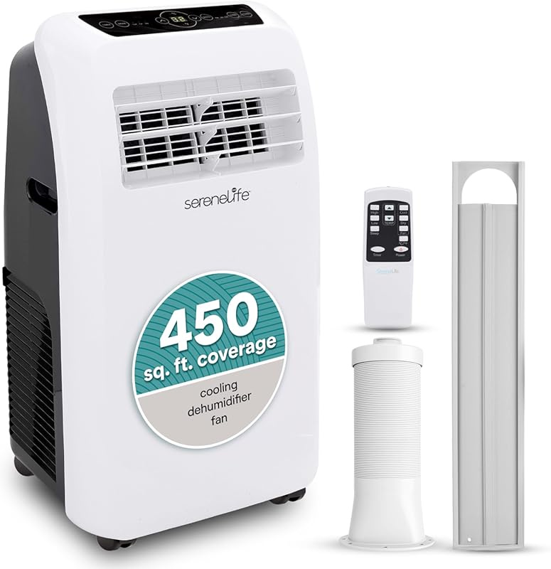 SereneLife 12,000 BTU Portable AC with Dehumidifier & Remote for Rooms