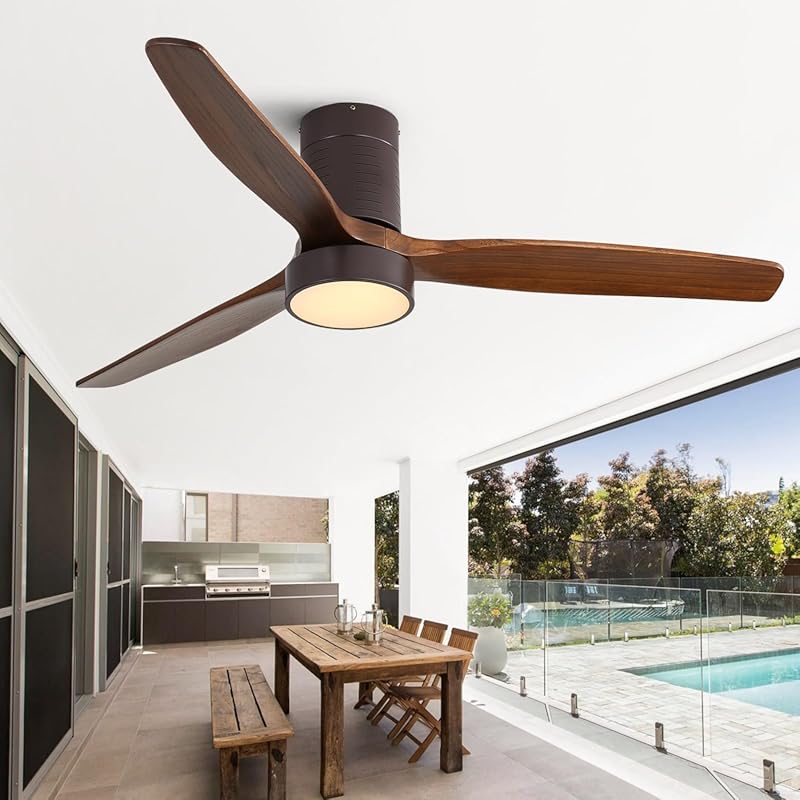 Sofucor 52 Inch Flush Mount Ceiling Fan with Light, Remote Control & R