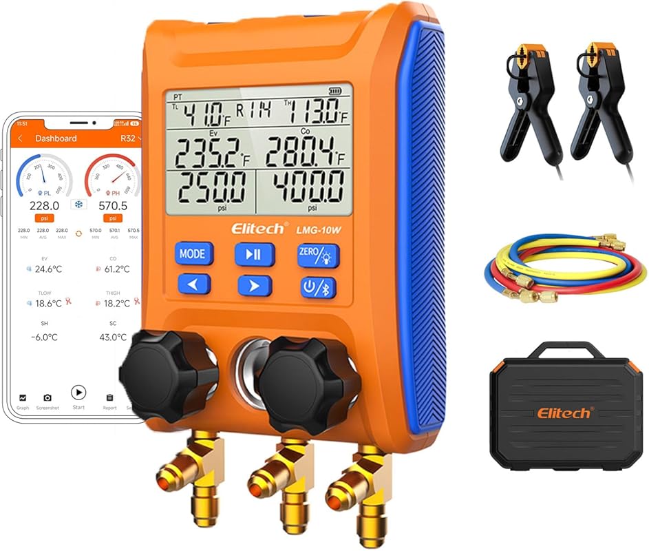 Elitech LMG-10W Wireless Digital Manifold Gauge Set: Data Logging, Hos